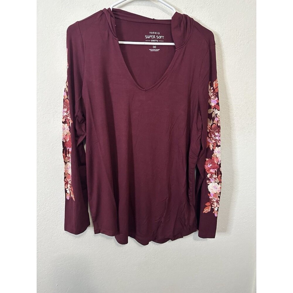 Torrid Super Soft Knits Zinfandel Floral Sleeve Hoodie Sweater Size M/L (00)